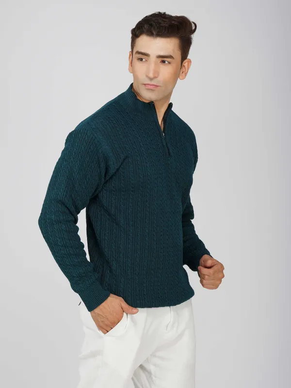 Peacock_Men's_Quarter_Zip_Wool_Blend_Cable_Knit_Sweater_For_Winter