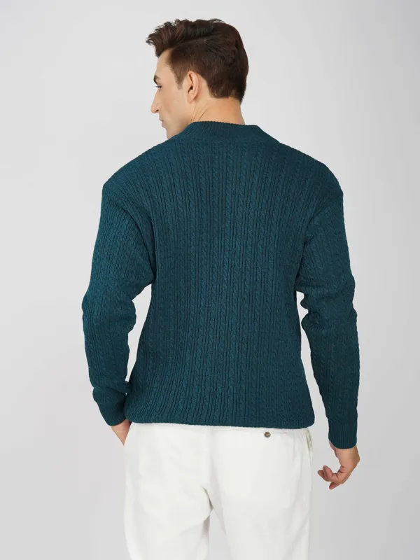 Peacock_Men's_Quarter_Zip_Wool_Blend_Cable_Knit_Sweater_For_Winter