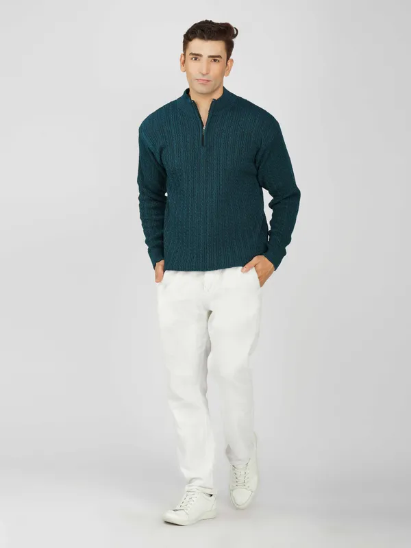 Peacock_Men's_Quarter_Zip_Wool_Blend_Cable_Knit_Sweater_For_Winter