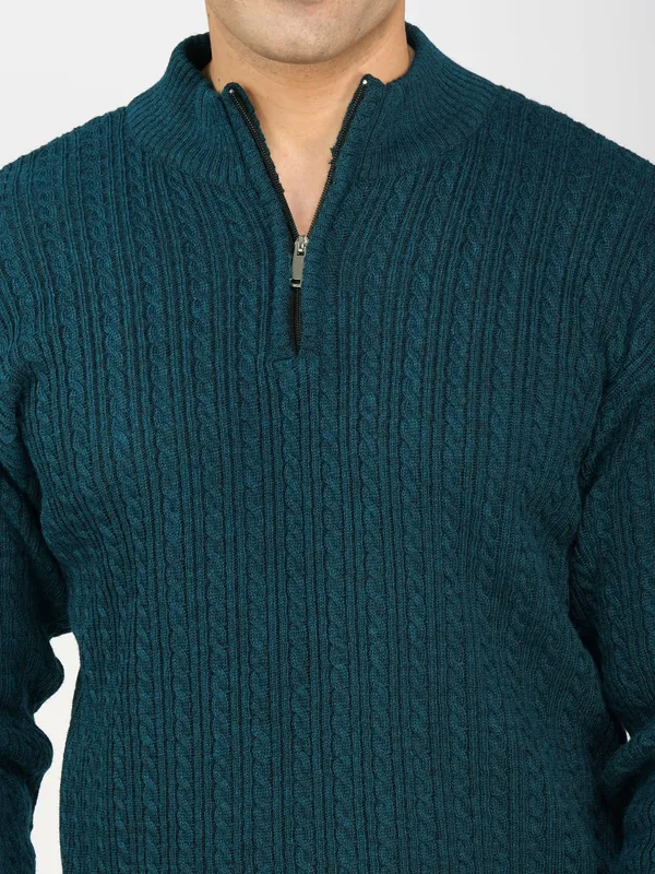 Peacock_Men's_Quarter_Zip_Wool_Blend_Cable_Knit_Sweater_For_Winter