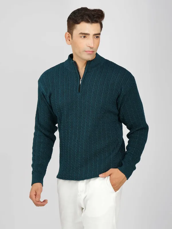 Peacock_Men's_Quarter_Zip_Wool_Blend_Cable_Knit_Sweater_For_Winter