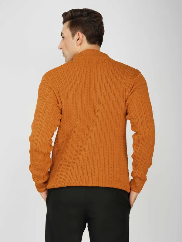 Rust_Men's_Quarter_Zip_Wool_Blend_Cable_Knit_Sweater_For_Winter