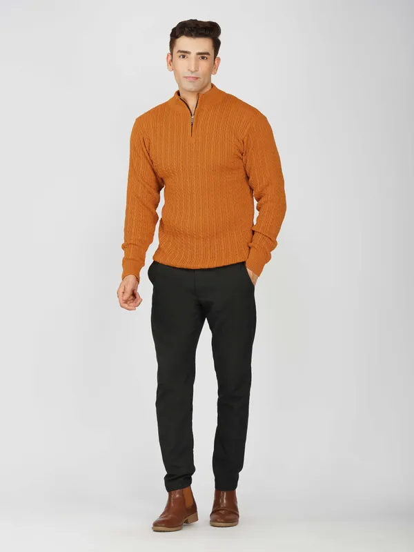 Rust_Men's_Quarter_Zip_Wool_Blend_Cable_Knit_Sweater_For_Winter