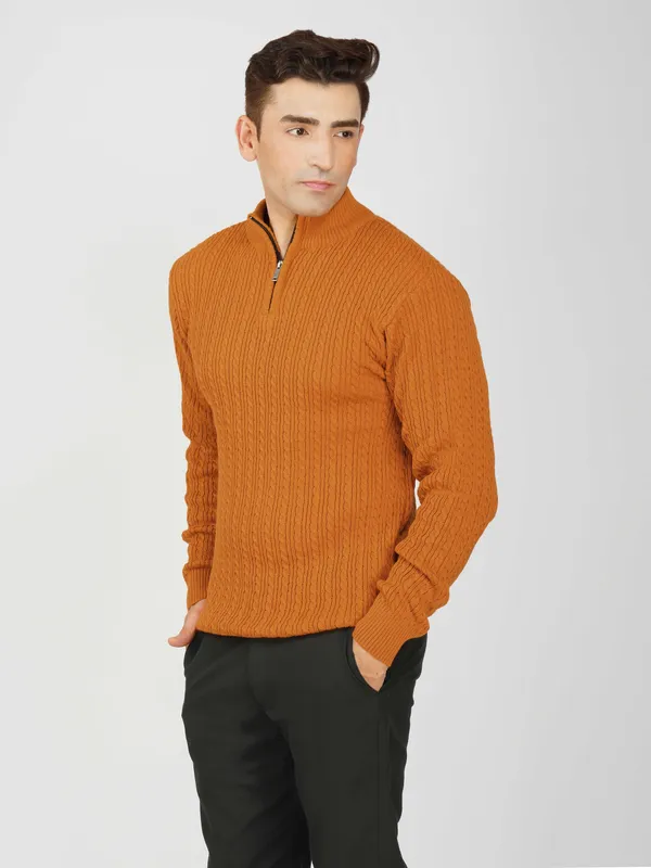 Rust_Men's_Quarter_Zip_Wool_Blend_Cable_Knit_Sweater_For_Winter