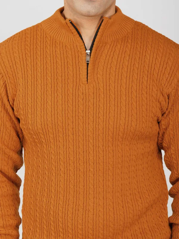 Rust_Men's_Quarter_Zip_Wool_Blend_Cable_Knit_Sweater_For_Winter