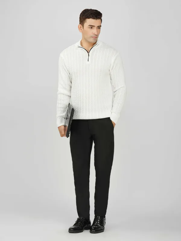 White_Men's_Quarter_Zip_Wool_Blend_Cable_Knit_Sweater_For_Winter
