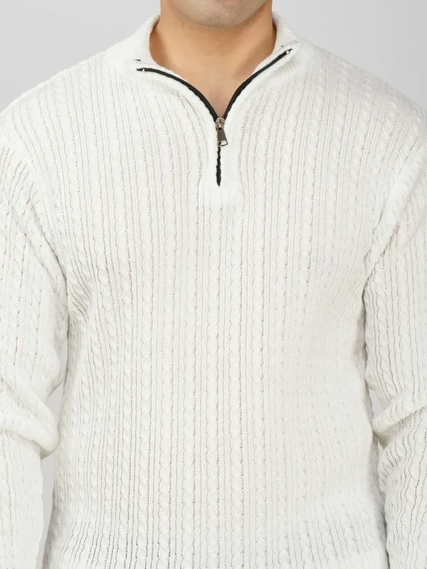 White_Men's_Quarter_Zip_Wool_Blend_Cable_Knit_Sweater_For_Winter