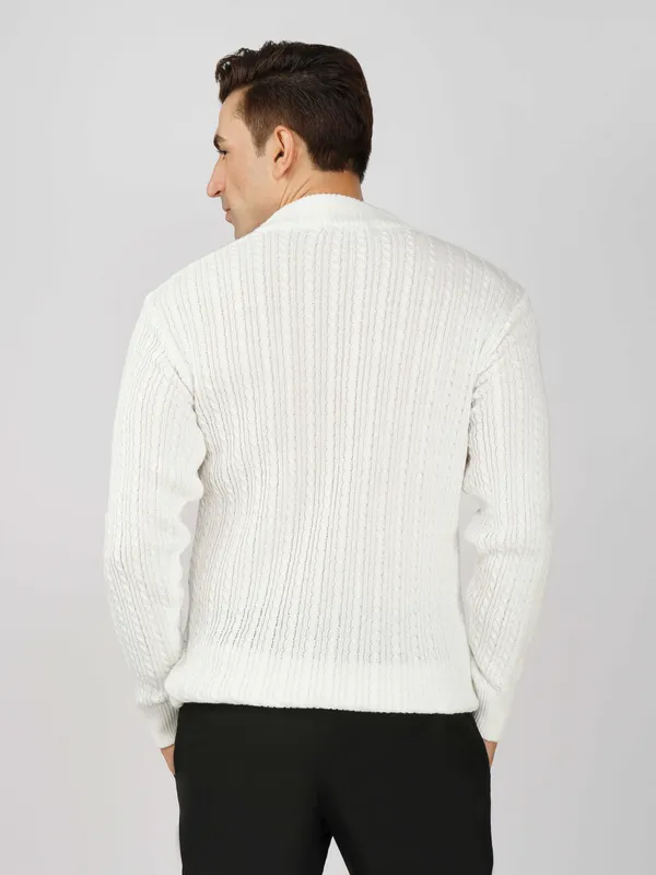 White_Men's_Quarter_Zip_Wool_Blend_Cable_Knit_Sweater_For_Winter
