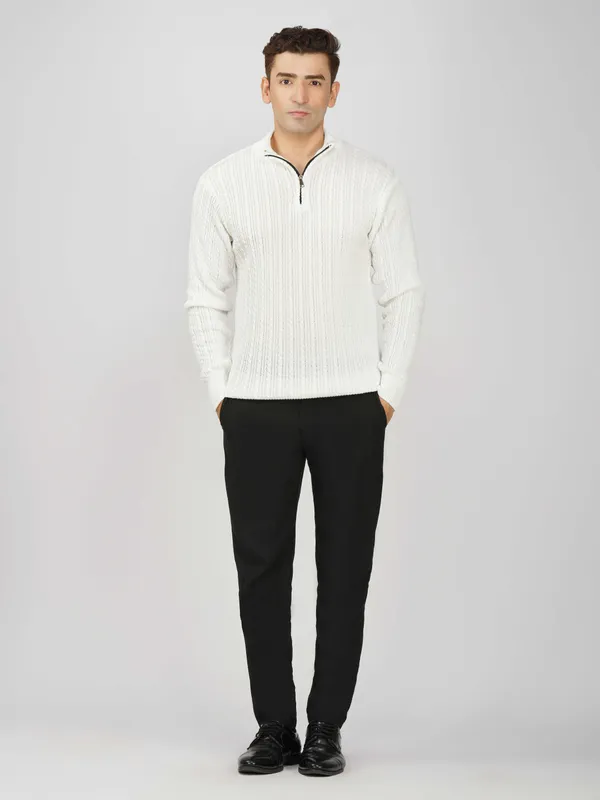 White_Men's_Quarter_Zip_Wool_Blend_Cable_Knit_Sweater_For_Winter