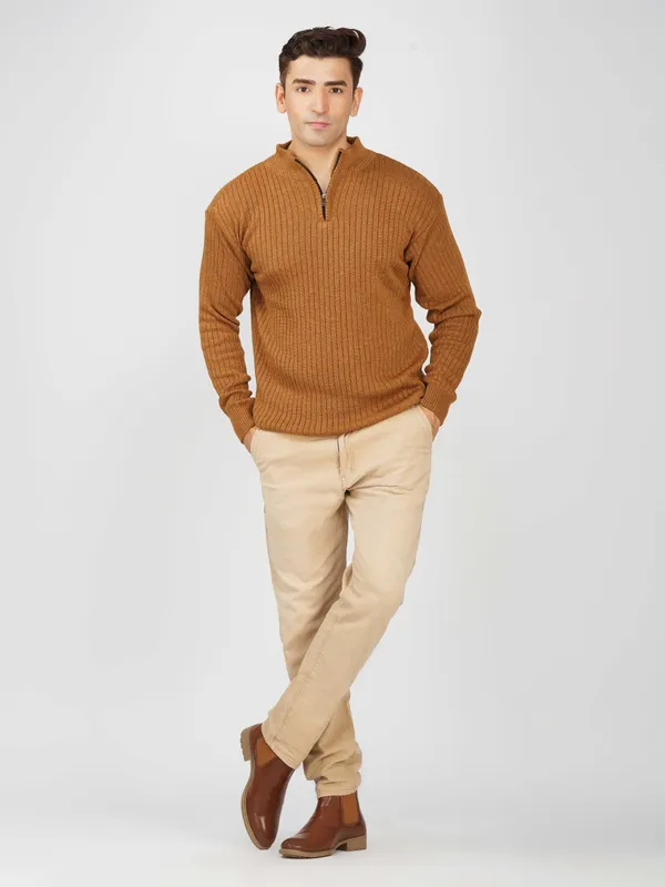 Mustard_Mix_Woolen_Zipper_Sweater_For_Men