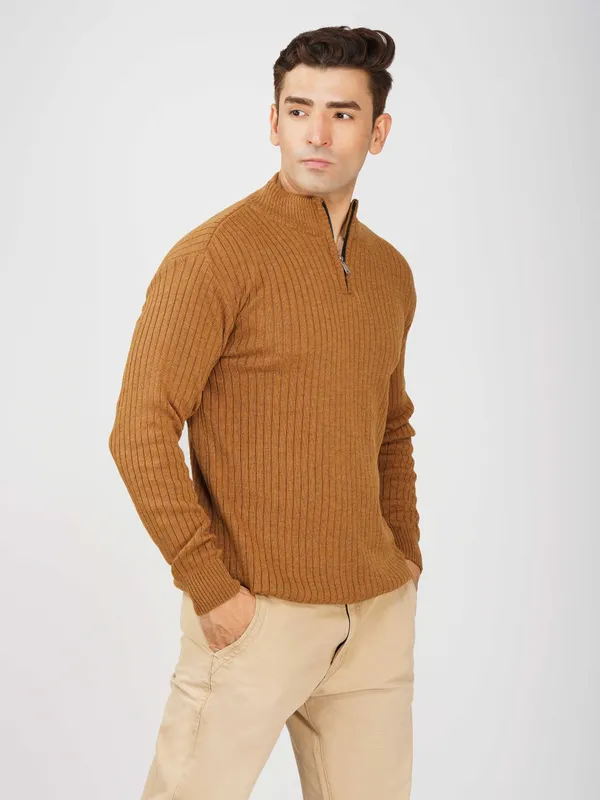 Mustard_Mix_Woolen_Zipper_Sweater_For_Men