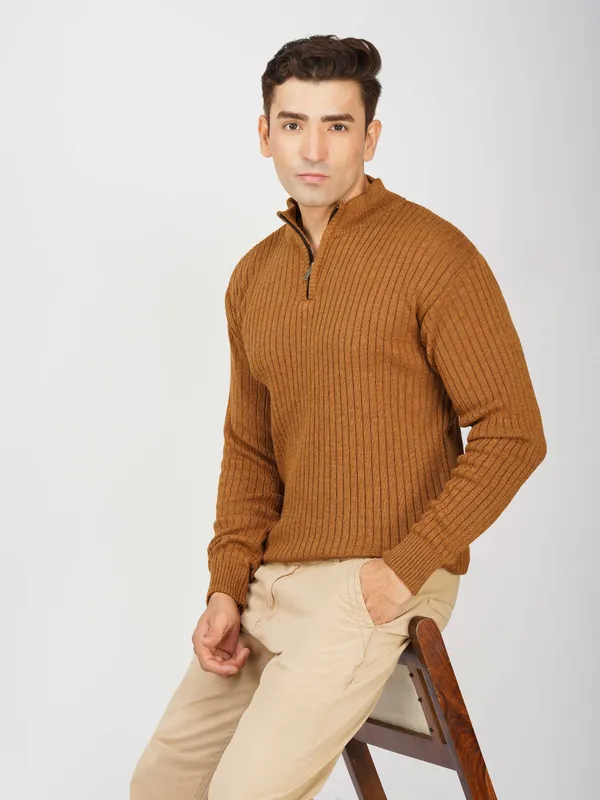 Mustard_Mix_Woolen_Zipper_Sweater_For_Men
