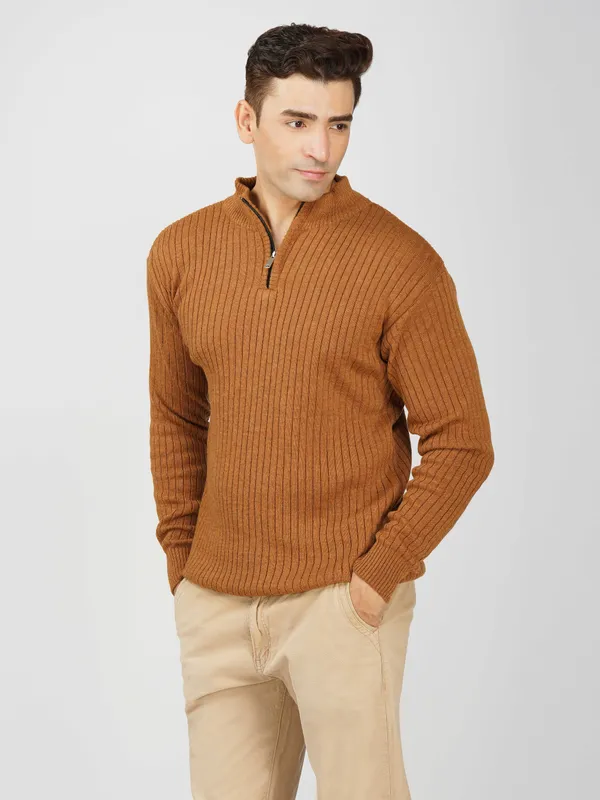 Mustard_Mix_Woolen_Zipper_Sweater_For_Men