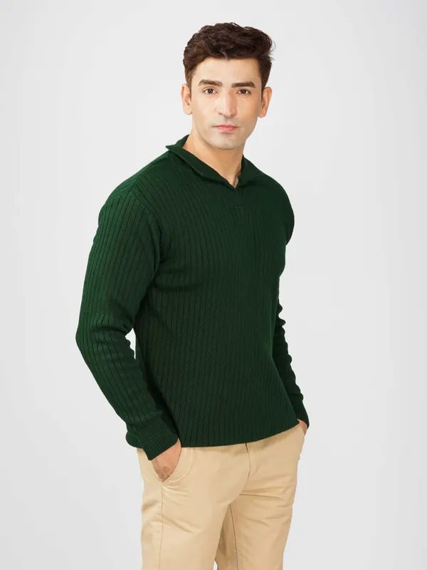 Bottle_Green_Men's_Johnny_Collar_Sweater