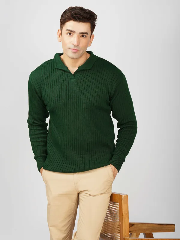 Bottle_Green_Men's_Johnny_Collar_Sweater