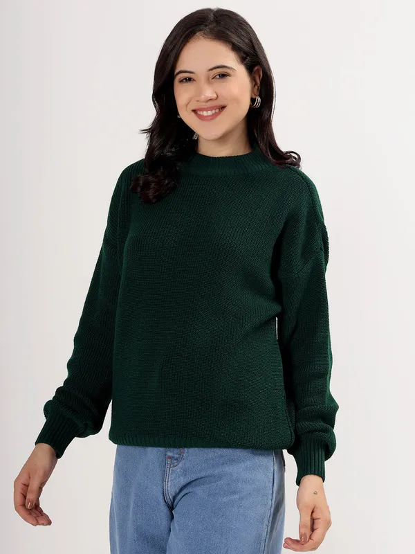 Bottle_Green_Women's_Premium_Knitted_Sweater_Soft_Winter_Pullover,_Elegant_Warm_Knitwear_For_Casual_&_Office_Wear