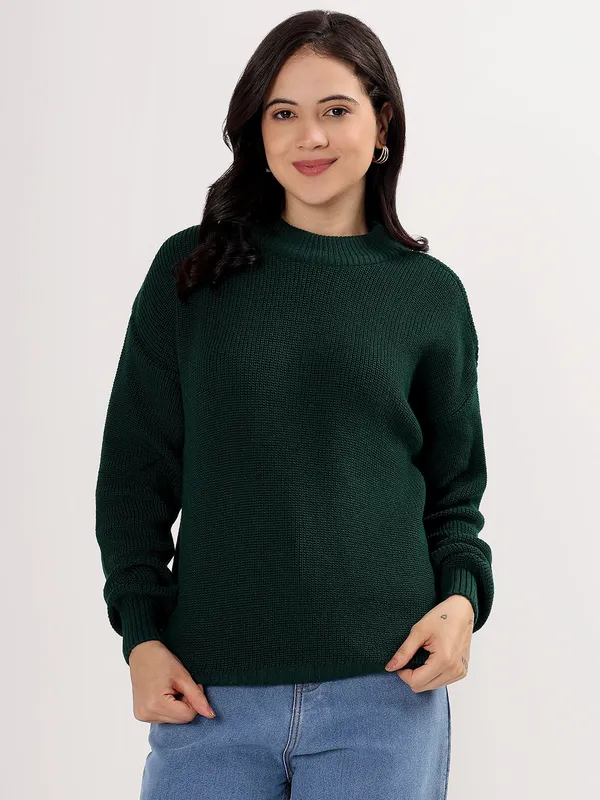 Bottle_Green_Women's_Premium_Knitted_Sweater_Soft_Winter_Pullover,_Elegant_Warm_Knitwear_For_Casual_&_Office_Wear