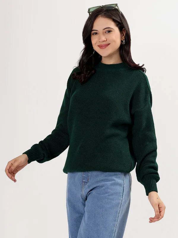 Bottle_Green_Women's_Premium_Knitted_Sweater_Soft_Winter_Pullover,_Elegant_Warm_Knitwear_For_Casual_&_Office_Wear