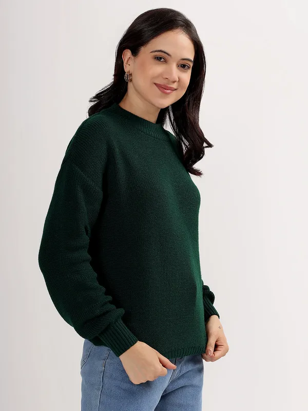 Bottle_Green_Women's_Premium_Knitted_Sweater_Soft_Winter_Pullover,_Elegant_Warm_Knitwear_For_Casual_&_Office_Wear