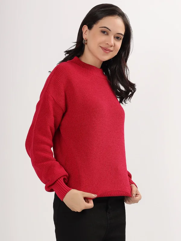 Red_Women's_Premium_Knitted_Sweater_Soft_Winter_Pullover,_Elegant_Warm_Knitwear_For_Casual_&_Office_Wear