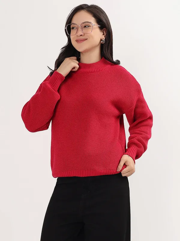 Red_Women's_Premium_Knitted_Sweater_Soft_Winter_Pullover,_Elegant_Warm_Knitwear_For_Casual_&_Office_Wear