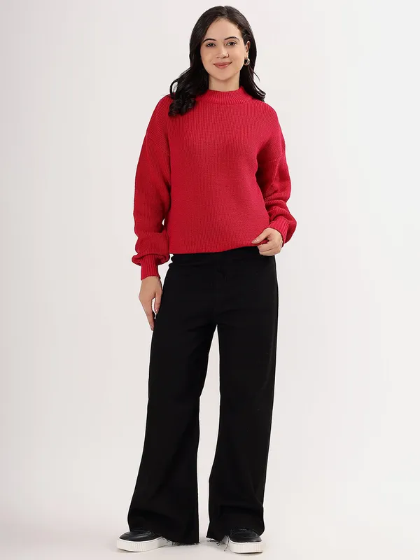 Red_Women's_Premium_Knitted_Sweater_Soft_Winter_Pullover,_Elegant_Warm_Knitwear_For_Casual_&_Office_Wear