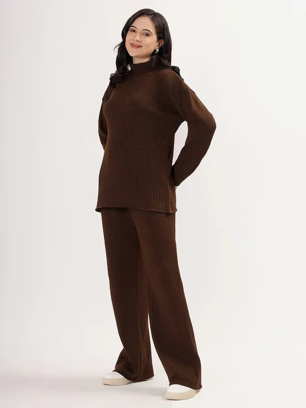 Brown_Women_Woollen_Co-Ord_Set_High_Neck_Ribbed_Knit_Sweater_&_Wide_Leg_Pants_Winter_Warm_Knitwear