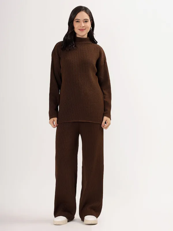 Brown_Women_Woollen_Co-Ord_Set_High_Neck_Ribbed_Knit_Sweater_&_Wide_Leg_Pants_Winter_Warm_Knitwear