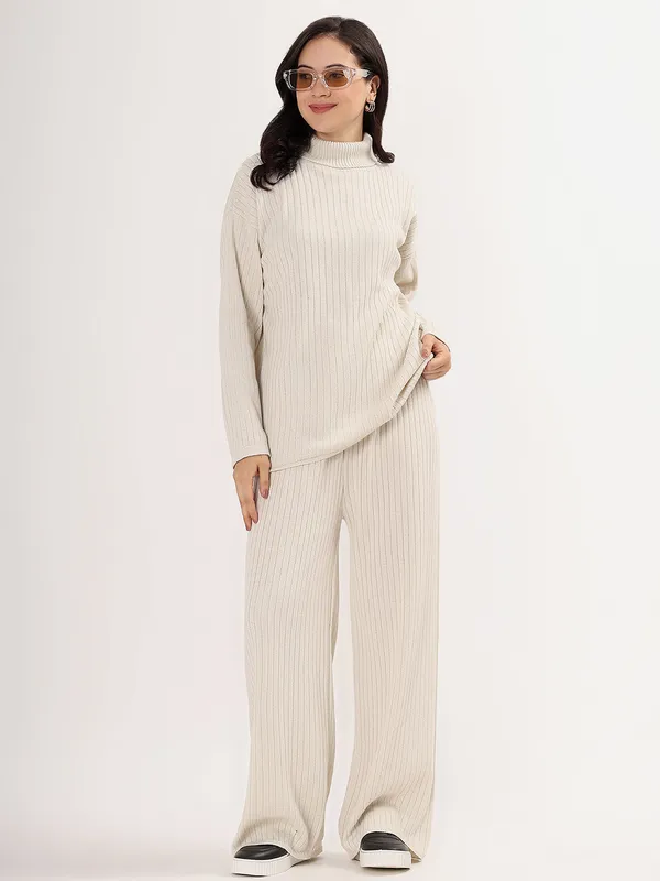 Cream_Women_Woollen_Co-Ord_Set_High_Neck_Ribbed_Knit_Sweater_&_Wide_Leg_Pants_Winter_Warm_Knitwear