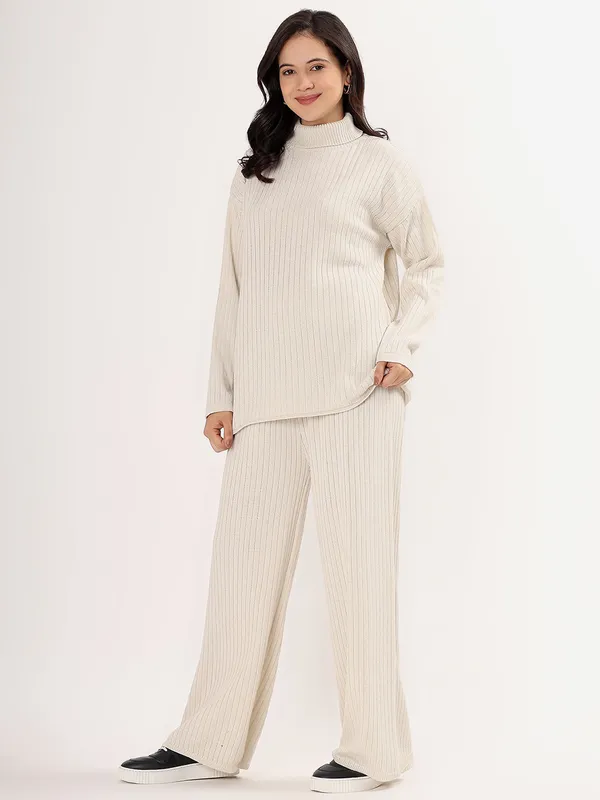 Cream_Women_Woollen_Co-Ord_Set_High_Neck_Ribbed_Knit_Sweater_&_Wide_Leg_Pants_Winter_Warm_Knitwear