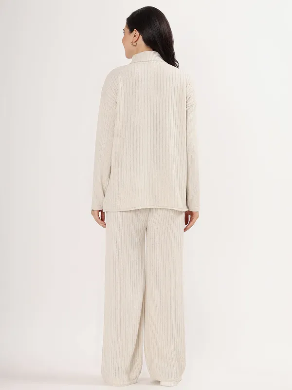 Cream_Women_Woollen_Co-Ord_Set_High_Neck_Ribbed_Knit_Sweater_&_Wide_Leg_Pants_Winter_Warm_Knitwear