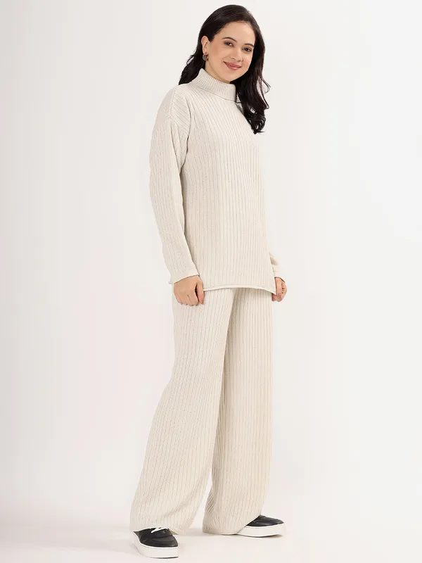 Cream_Women_Woollen_Co-Ord_Set_High_Neck_Ribbed_Knit_Sweater_&_Wide_Leg_Pants_Winter_Warm_Knitwear