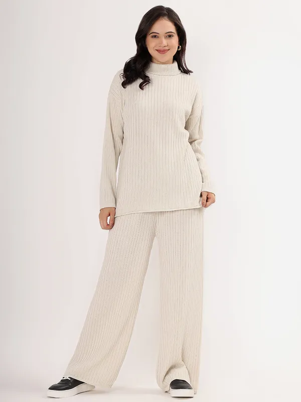 Cream_Women_Woollen_Co-Ord_Set_High_Neck_Ribbed_Knit_Sweater_&_Wide_Leg_Pants_Winter_Warm_Knitwear