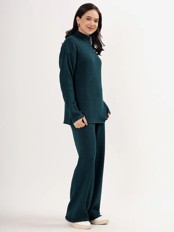 Peacock_Women_Woollen_Co-Ord_Set_High_Neck_Ribbed_Knit_Sweater_&_Wide_Leg_Pants_Winter_Warm_Knitwear