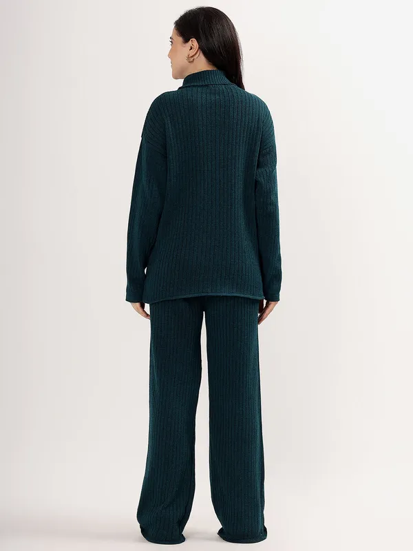 Peacock_Women_Woollen_Co-Ord_Set_High_Neck_Ribbed_Knit_Sweater_&_Wide_Leg_Pants_Winter_Warm_Knitwear