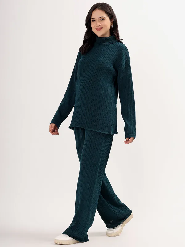 Peacock_Women_Woollen_Co-Ord_Set_High_Neck_Ribbed_Knit_Sweater_&_Wide_Leg_Pants_Winter_Warm_Knitwear