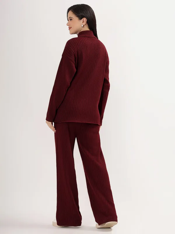 Wine_Women_Woollen_Co-Ord_Set_High_Neck_Ribbed_Knit_Sweater_&_Wide_Leg_Pants_Winter_Warm_Knitwear