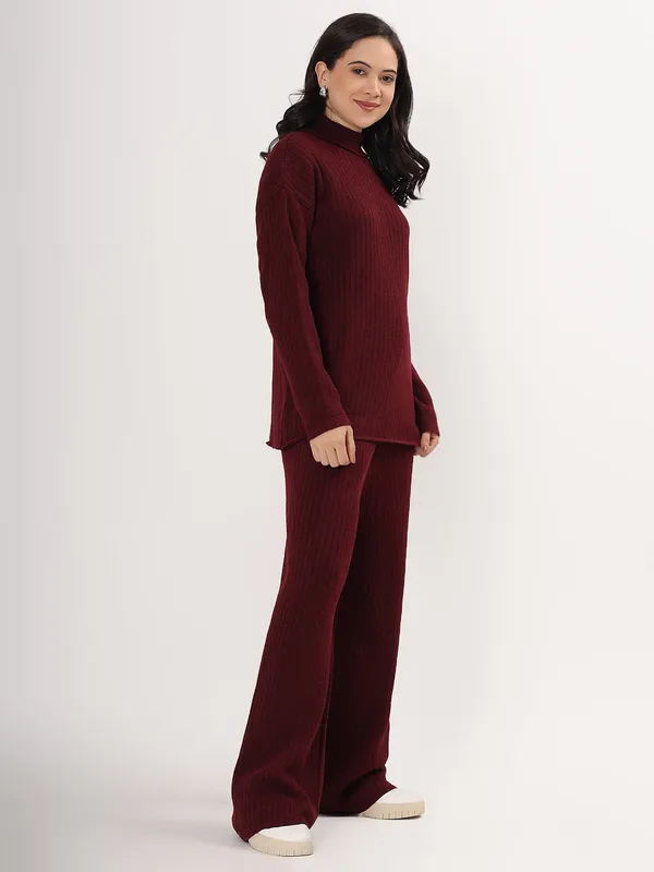 Wine_Women_Woollen_Co-Ord_Set_High_Neck_Ribbed_Knit_Sweater_&_Wide_Leg_Pants_Winter_Warm_Knitwear