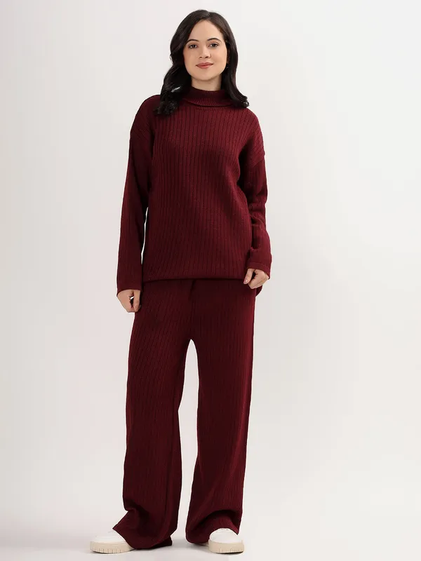 Wine_Women_Woollen_Co-Ord_Set_High_Neck_Ribbed_Knit_Sweater_&_Wide_Leg_Pants_Winter_Warm_Knitwear
