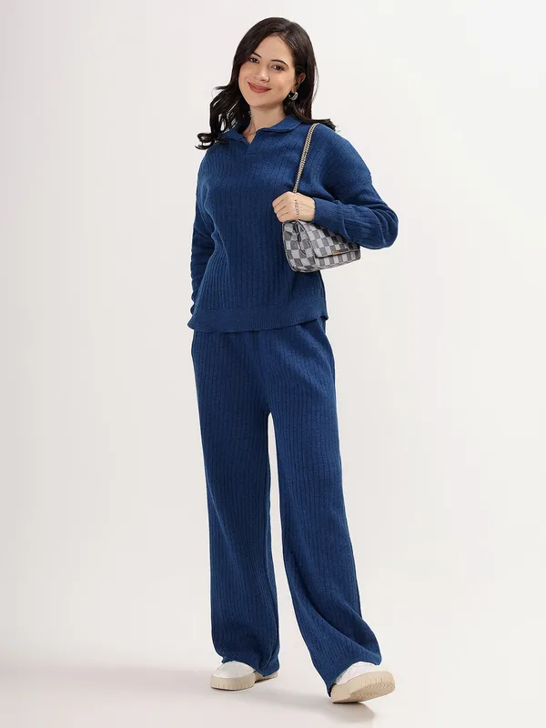 Airforce_Women_Winter_Lounge_Co-Ord_Set_Ribbed_Knit_Polo_Sweater_&_Wide_Leg_Pajama_Pants
