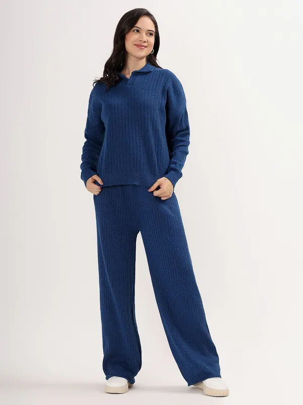Airforce_Women_Winter_Lounge_Co-Ord_Set_Ribbed_Knit_Polo_Sweater_&_Wide_Leg_Pajama_Pants