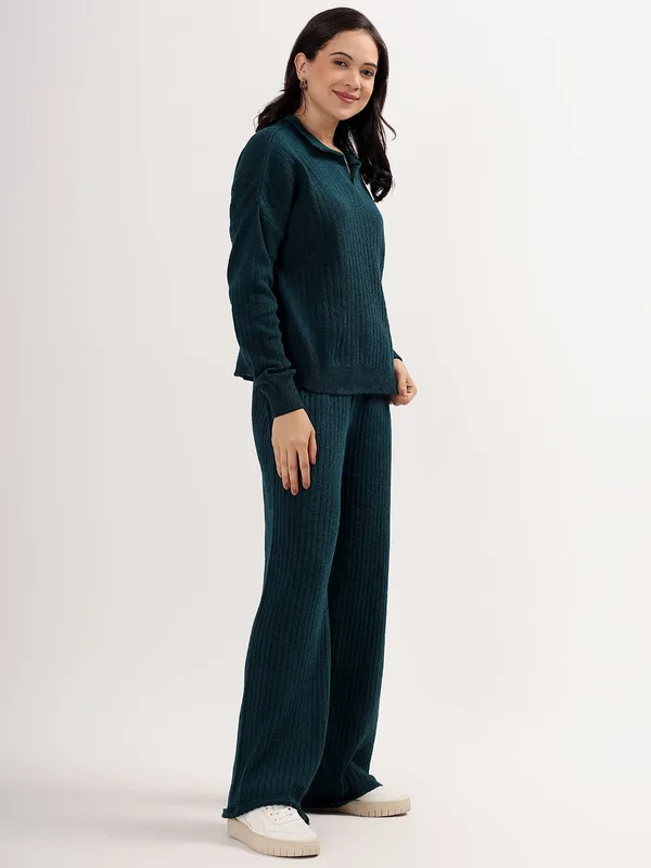 Peacock_Women_Winter_Lounge_Co-Ord_Set_Ribbed_Knit_Polo_Sweater_&_Wide_Leg_Pajama_Pants