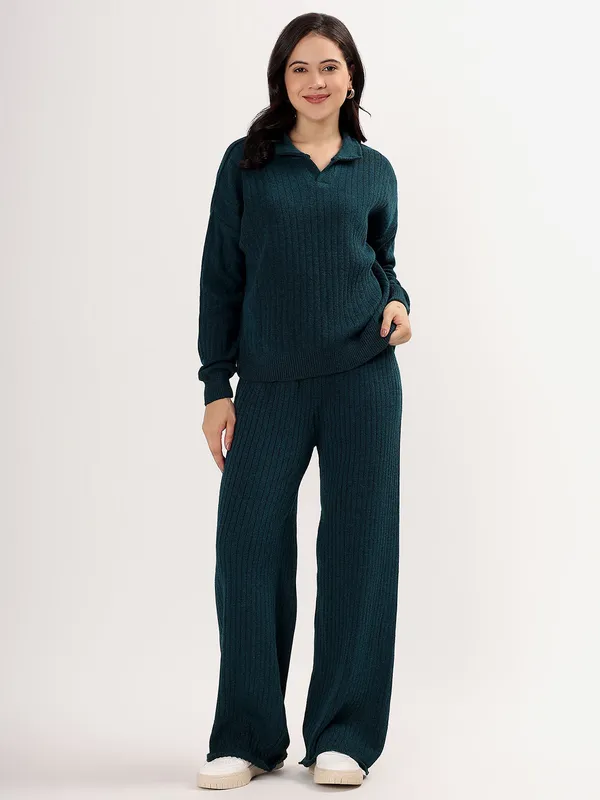 Peacock_Women_Winter_Lounge_Co-Ord_Set_Ribbed_Knit_Polo_Sweater_&_Wide_Leg_Pajama_Pants