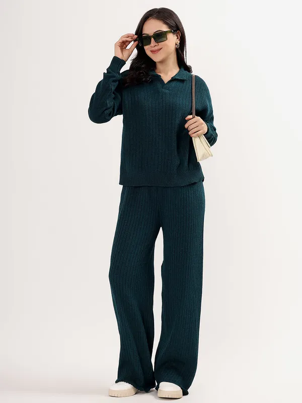 Peacock_Women_Winter_Lounge_Co-Ord_Set_Ribbed_Knit_Polo_Sweater_&_Wide_Leg_Pajama_Pants