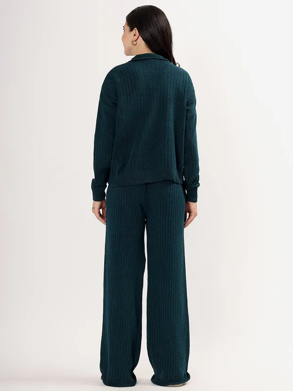 Peacock_Women_Winter_Lounge_Co-Ord_Set_Ribbed_Knit_Polo_Sweater_&_Wide_Leg_Pajama_Pants
