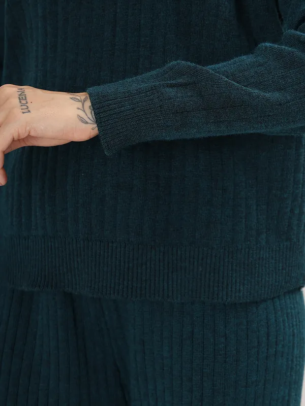 Peacock_Women_Winter_Lounge_Co-Ord_Set_Ribbed_Knit_Polo_Sweater_&_Wide_Leg_Pajama_Pants