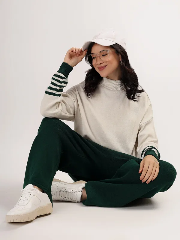 White_Women_Winter_Woolen_Co-Ord_Set_Wool_Blend_High_Neck_Top_&_Wide_Leg_Pants_Warm_Knitwear_Tracksuit