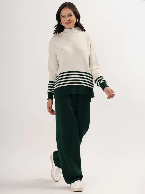 White_Women_Winter_Woolen_Co-Ord_Set_Wool_Blend_High_Neck_Top_&_Wide_Leg_Pants_Warm_Knitwear_Tracksuit