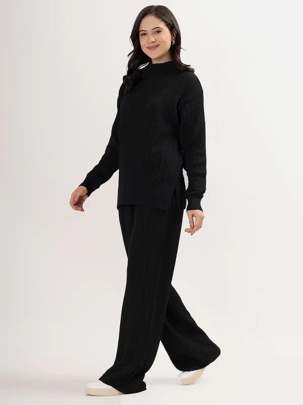 Black_Chic_Knit_Lounge_Set_For_Women_Winter_Co-Ord_With_Wide_Leg_Pants