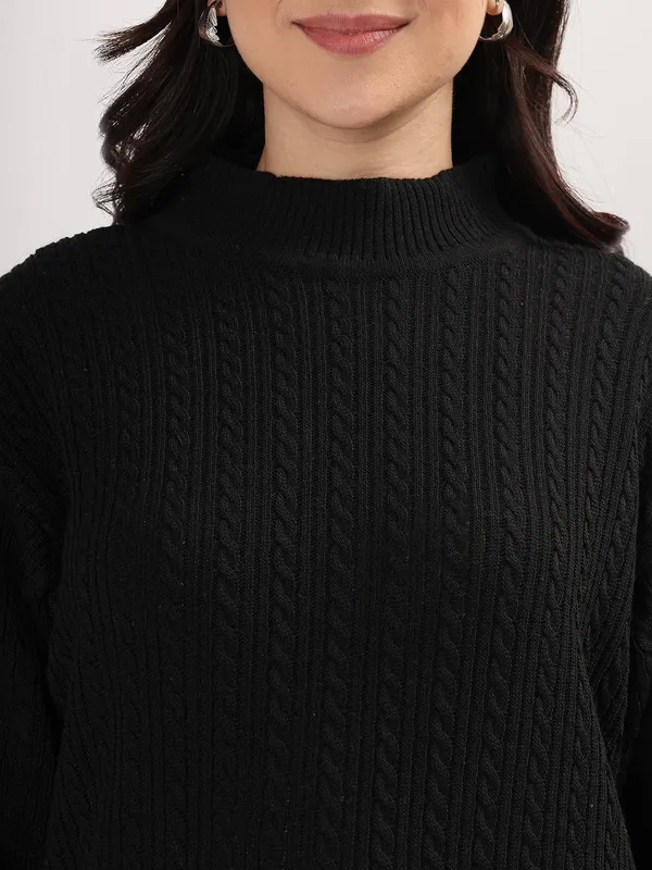 Black_Chic_Knit_Lounge_Set_For_Women_Winter_Co-Ord_With_Wide_Leg_Pants